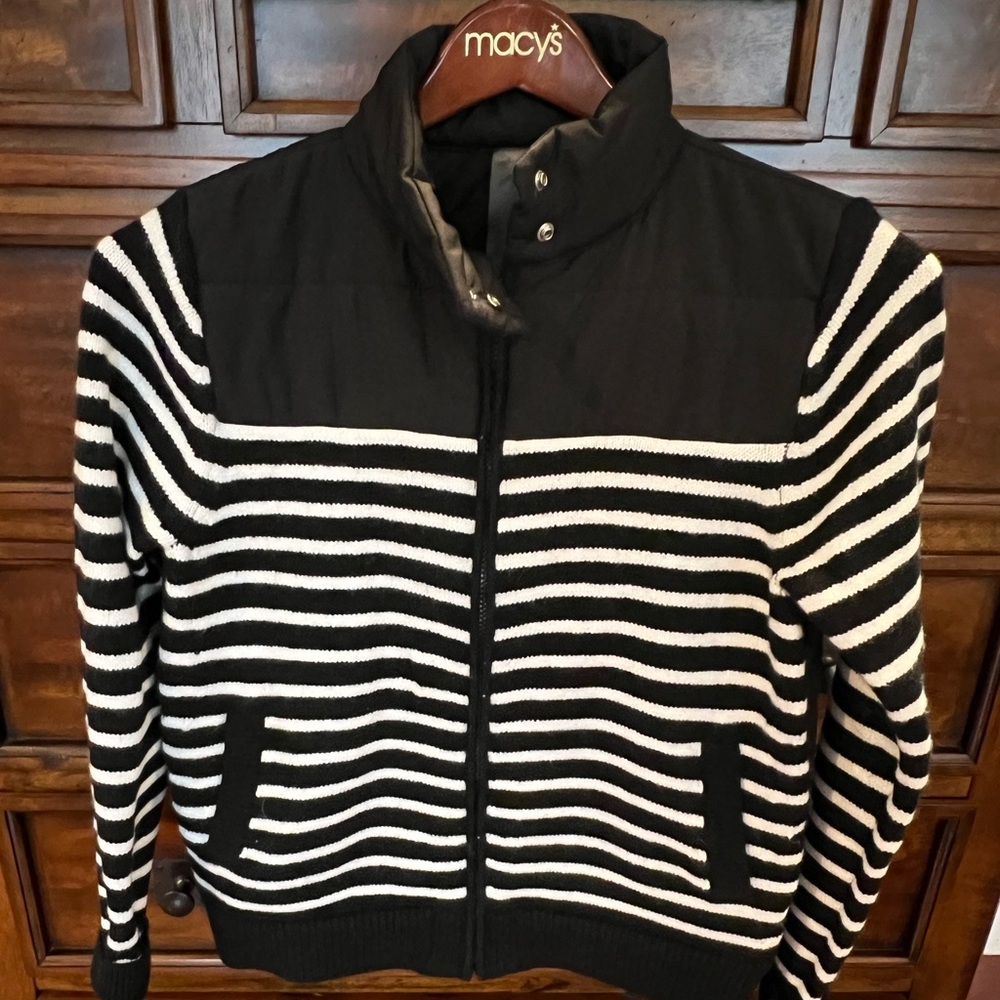 LOFT Lou & Grey Striped Puffer Back Sweater Jacket